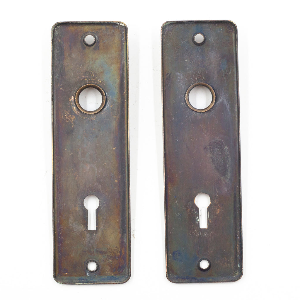 this picture shows the backs of a pair of vintage doorplates