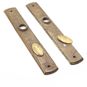 this is a side angle view of a pair of antique vintage escutcheons