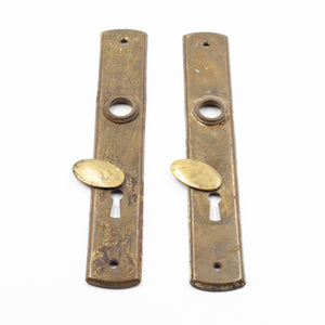 this picture shows a pair of two vintage european escutcheons and how their keyhole covers slide to the side