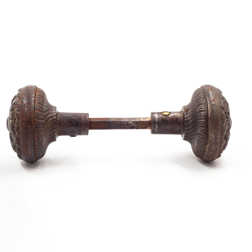 this is a profile view of an antique lockwood door knob set