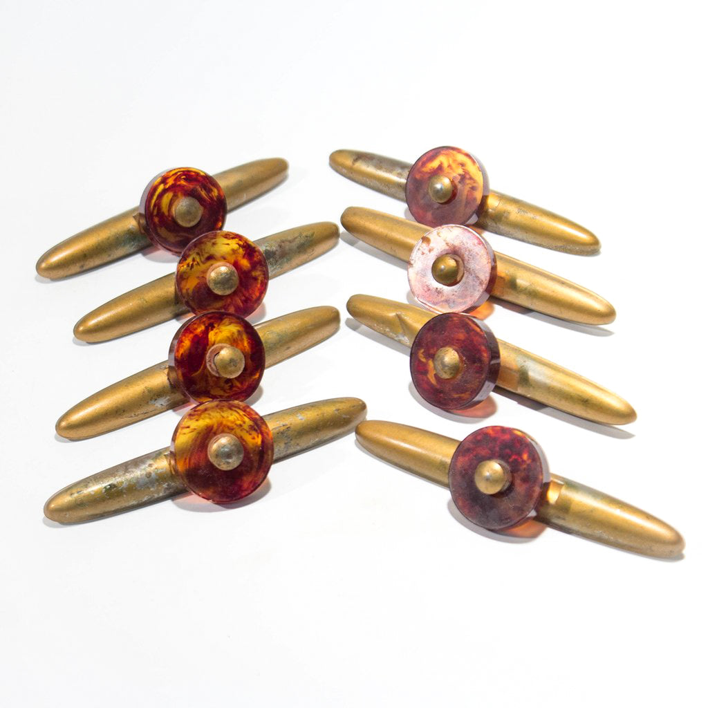 Deco Waterfall Celluloid Knobs with Long Back Plates